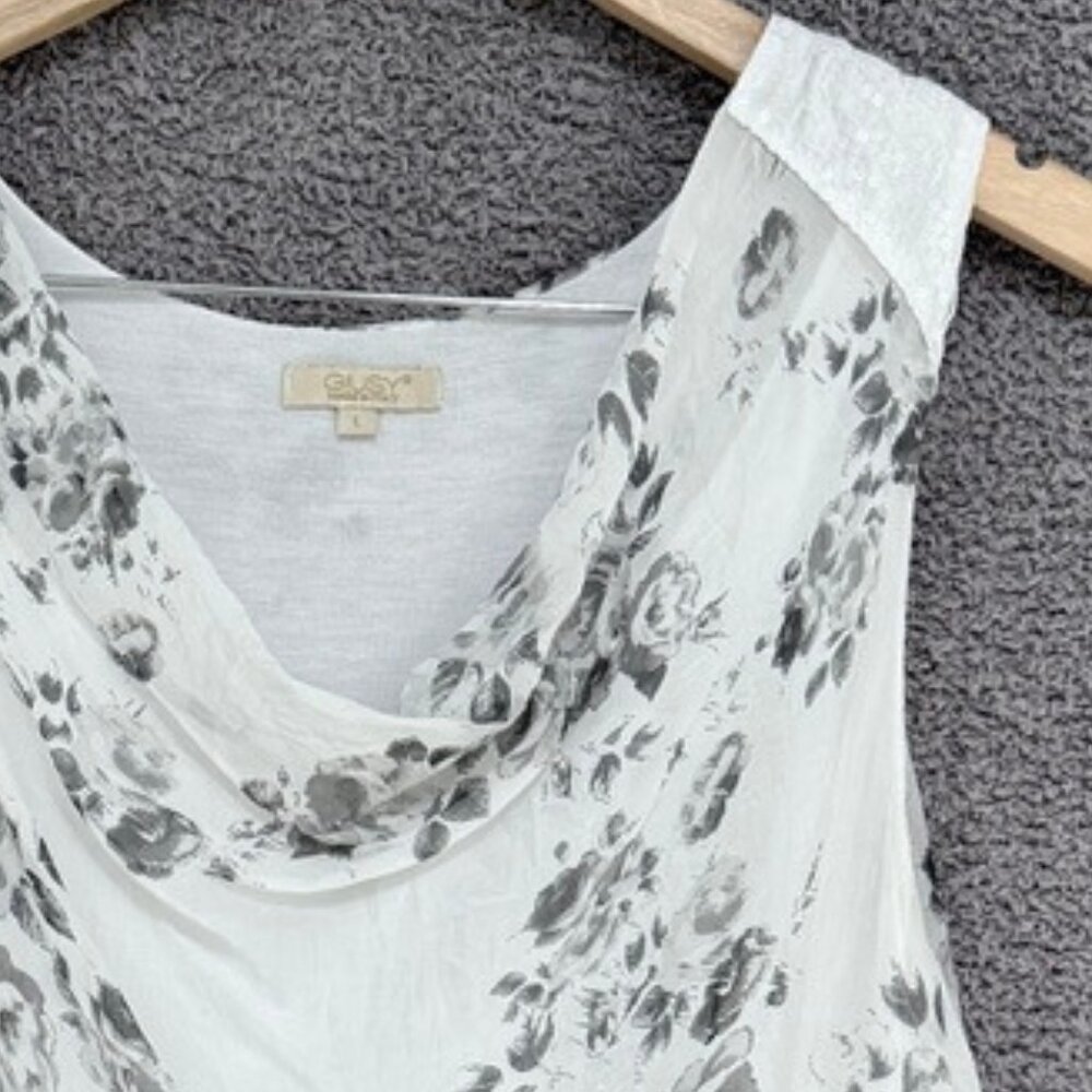 Guisy Bubble Hem Silk and Sequin Sleeveless Blouse